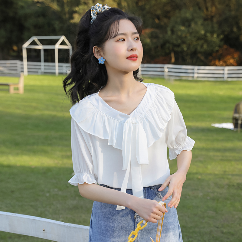 Lantern sleeve short sleeve Korean style shirt