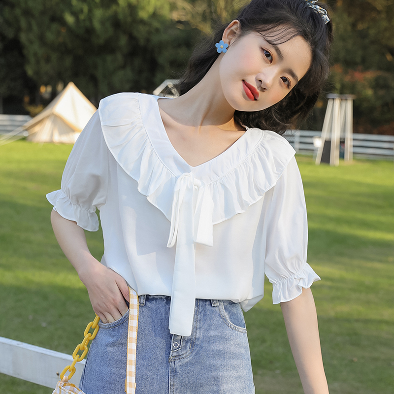 Lantern sleeve short sleeve Korean style shirt