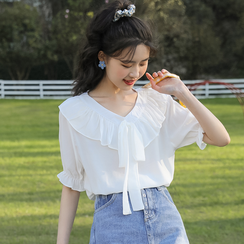 Lantern sleeve short sleeve Korean style shirt