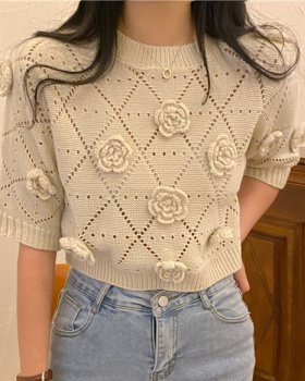 Short sleeve stereoscopic sweater hollow tops for women