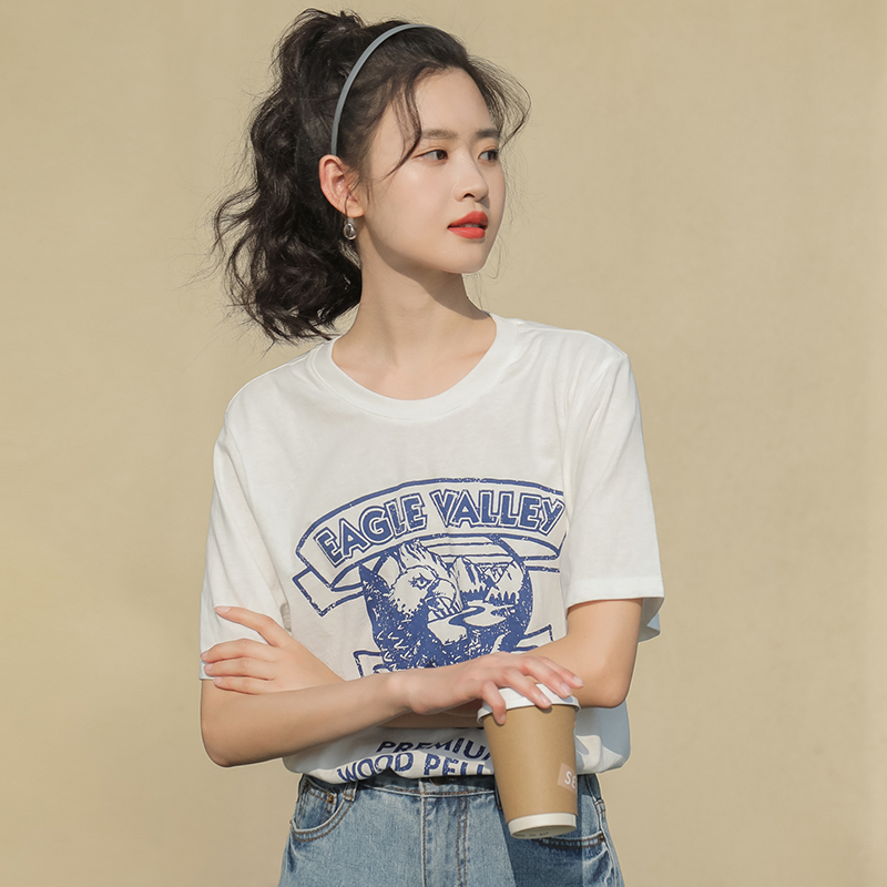 White summer loose T-shirt round neck short sleeve tops