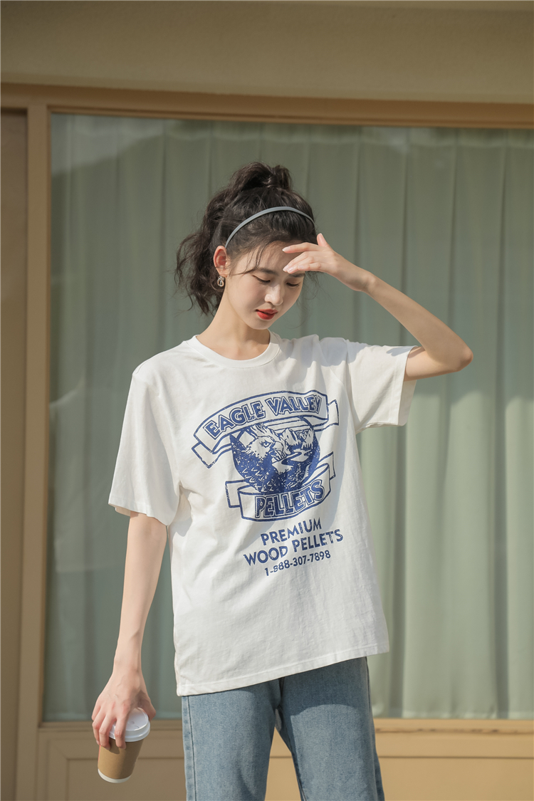 White summer loose T-shirt round neck short sleeve tops