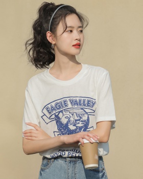 White summer loose T-shirt round neck short sleeve tops