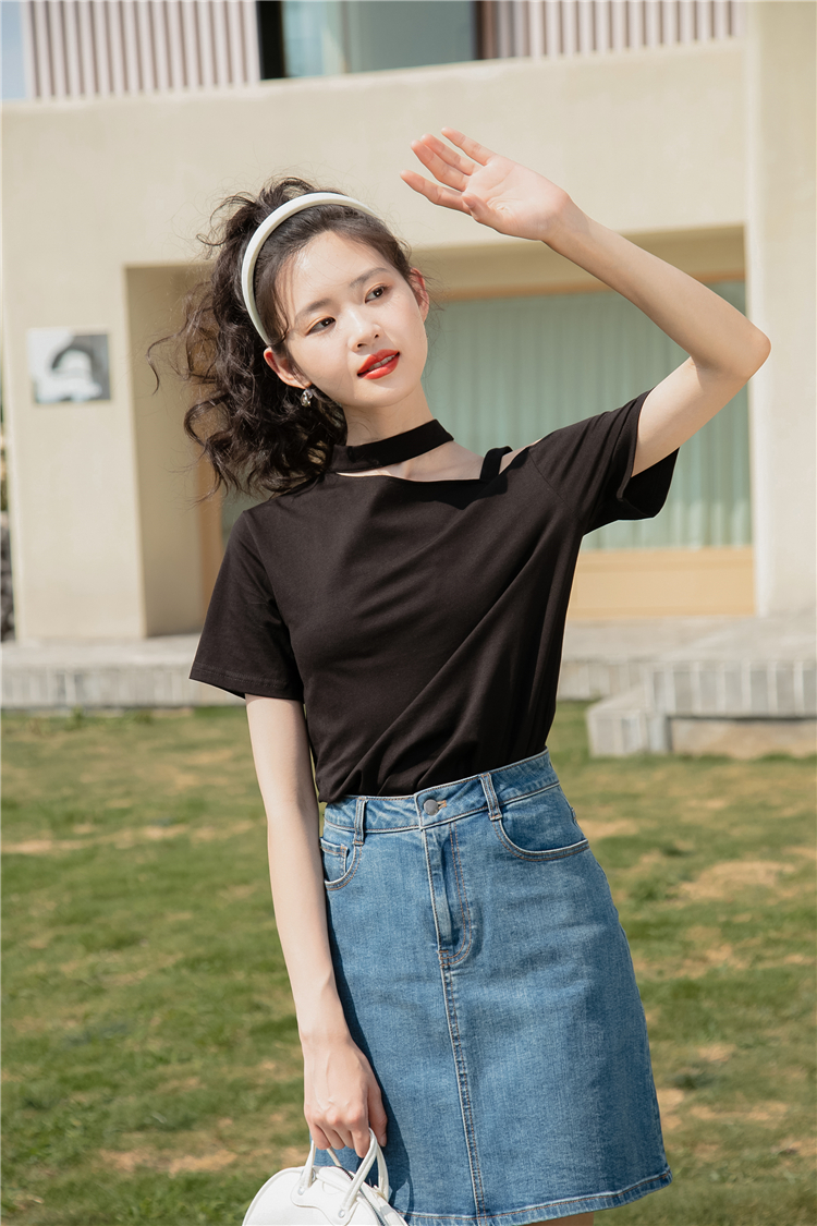 Loose all-match tops strapless personality T-shirt for women