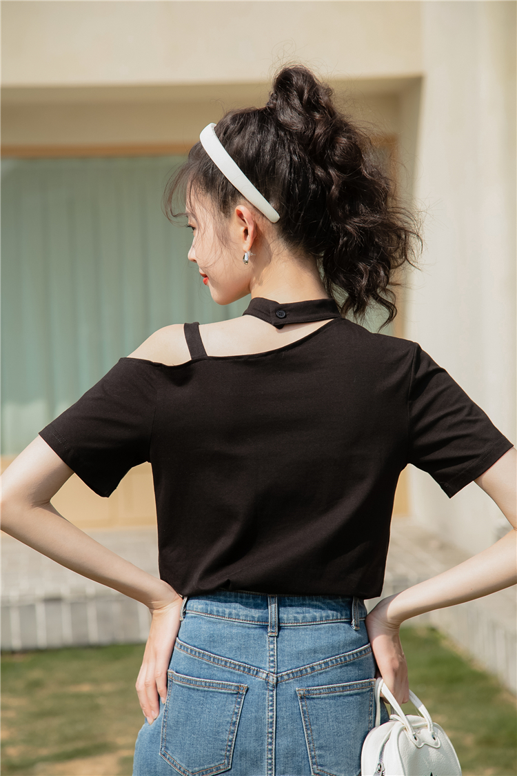 Loose all-match tops strapless personality T-shirt for women