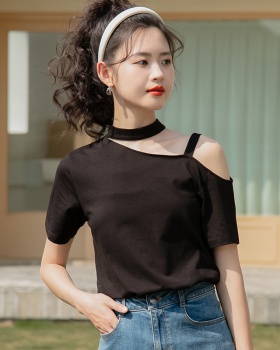 Loose all-match tops strapless personality T-shirt for women