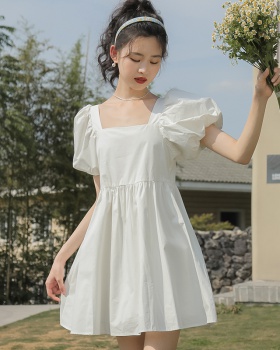 Puff sleeve France style square collar summer dress