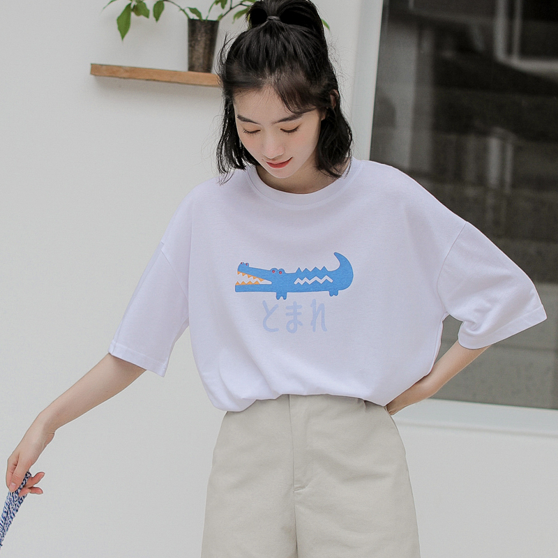 White Korean style summer all-match pullover T-shirt