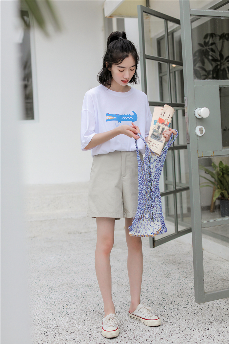 White Korean style summer all-match pullover T-shirt