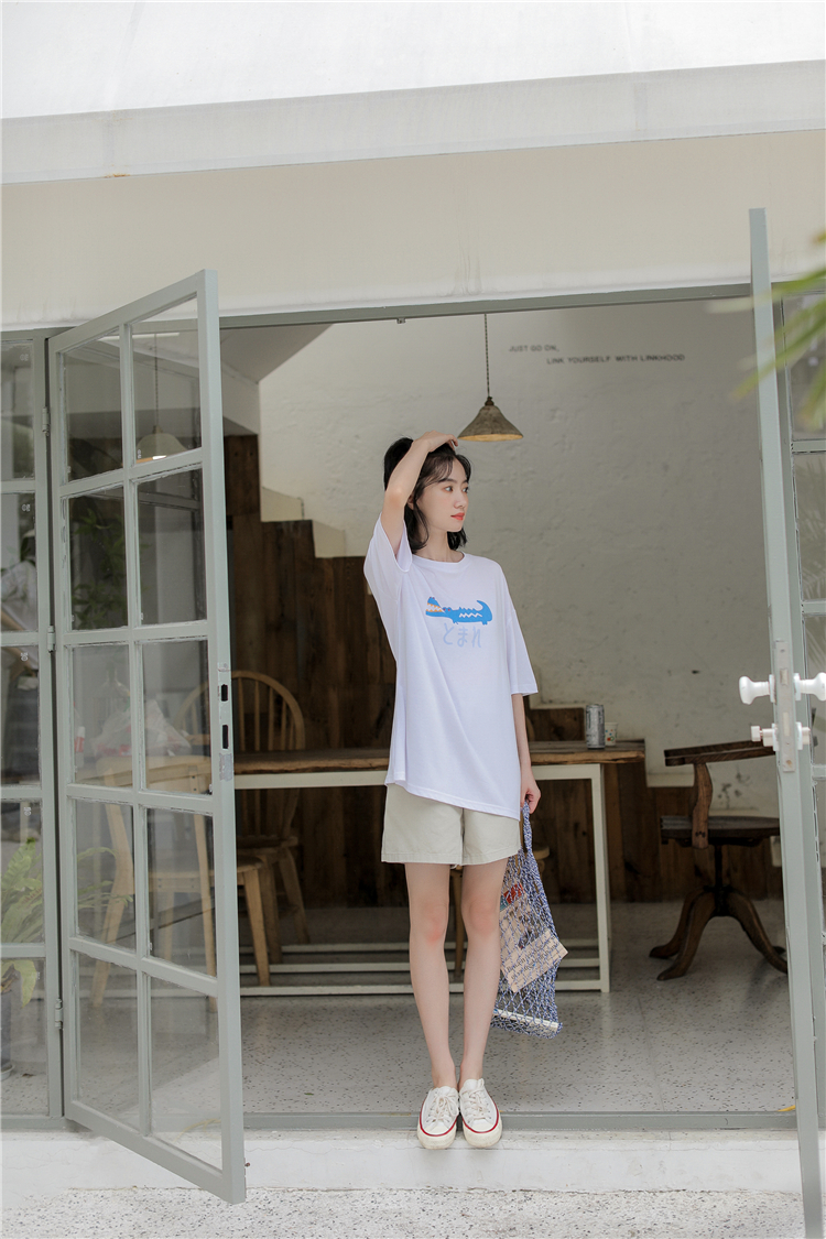 White Korean style summer all-match pullover T-shirt