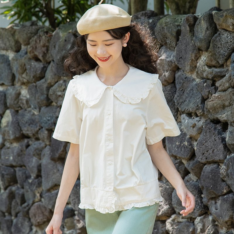 Short sleeve V-neck all-match embroidery chiffon shirt