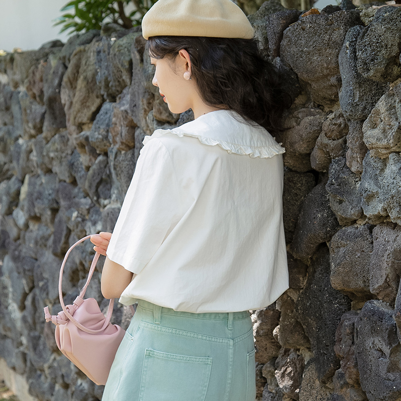 Short sleeve V-neck all-match embroidery chiffon shirt