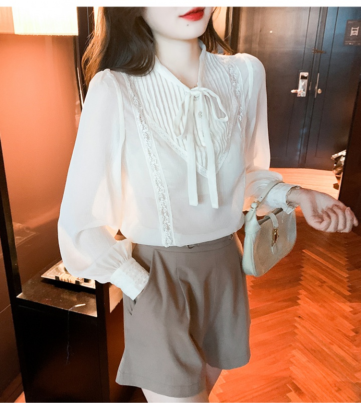 Lady spring tops lantern sleeve lace chiffon shirt