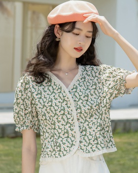 Floral refreshing shirt V-neck printing tops for women