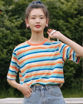 Colors pullover summer short sleeve stripe T-shirt
