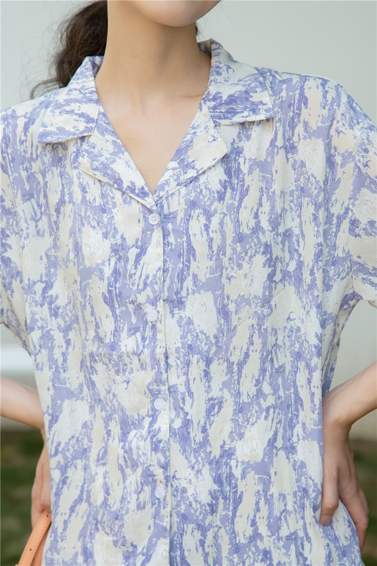 Loose lapel tops summer printing shirt for women