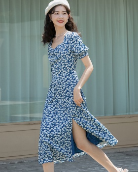 Long floral summer pinched waist dress for women