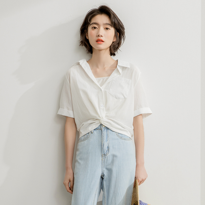 Loose spring and summer shirt short sleeve tops for women