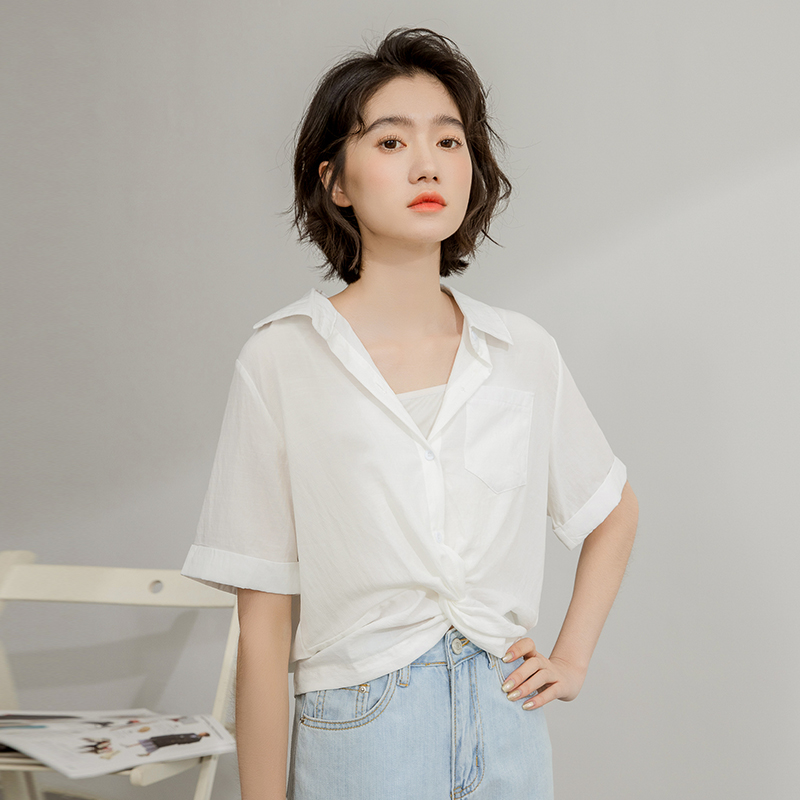 Loose spring and summer shirt short sleeve tops for women