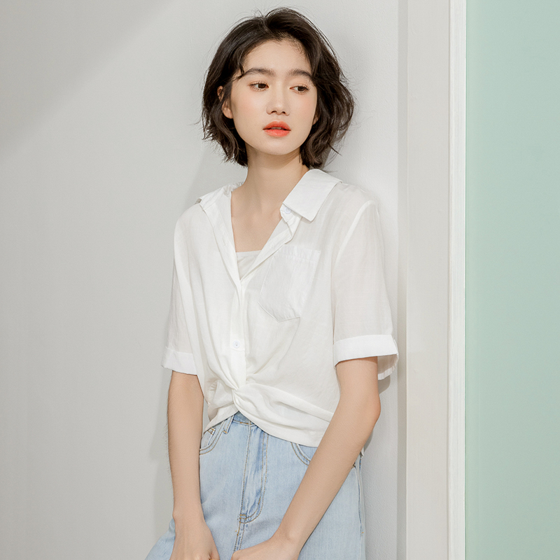 Loose spring and summer shirt short sleeve tops for women