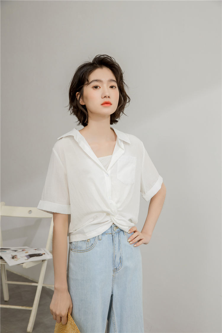 Loose spring and summer shirt short sleeve tops for women