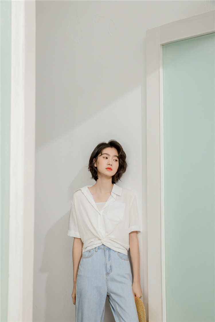 Loose spring and summer shirt short sleeve tops for women