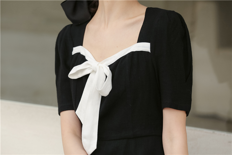Square collar bow summer temperament dress for women