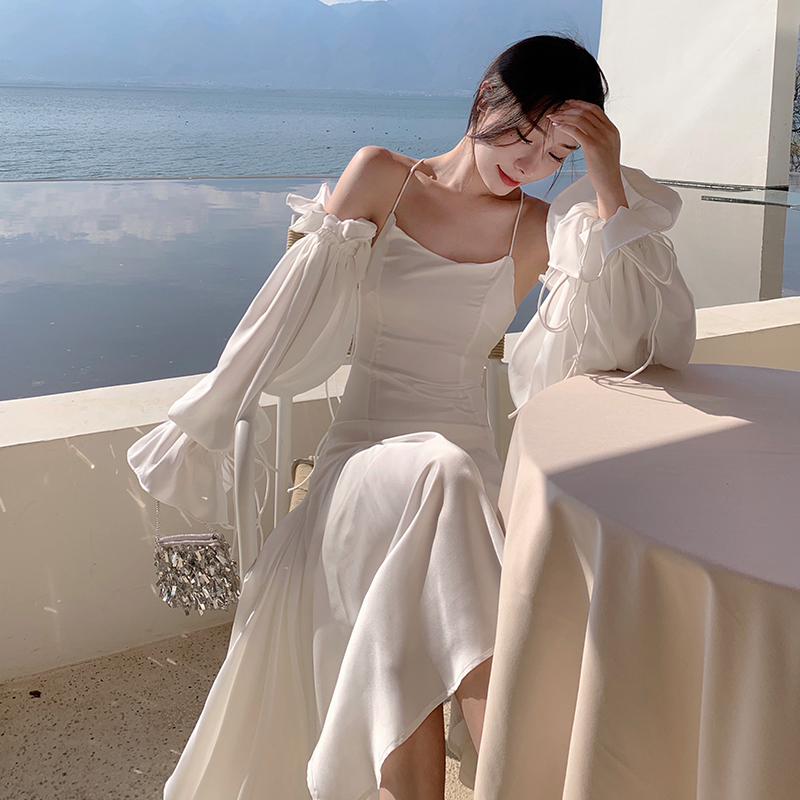 White sling slim dress beautiful halter beach dress
