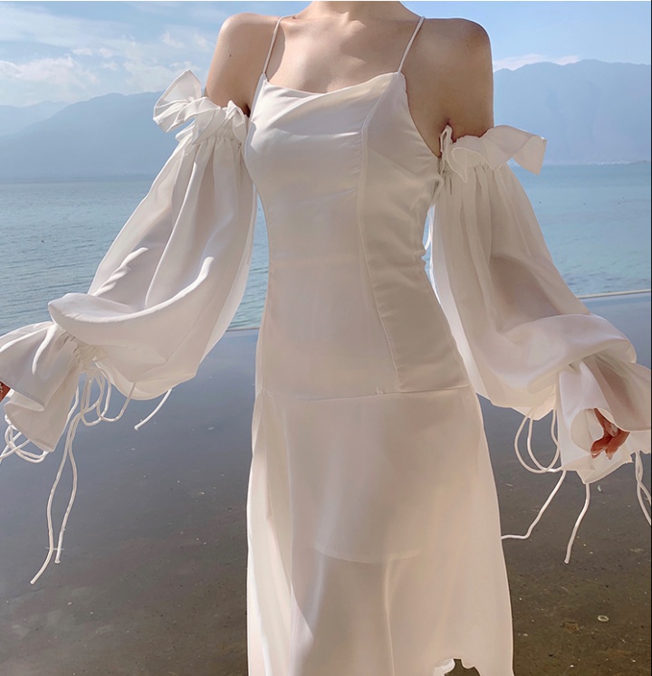 White sling slim dress beautiful halter beach dress