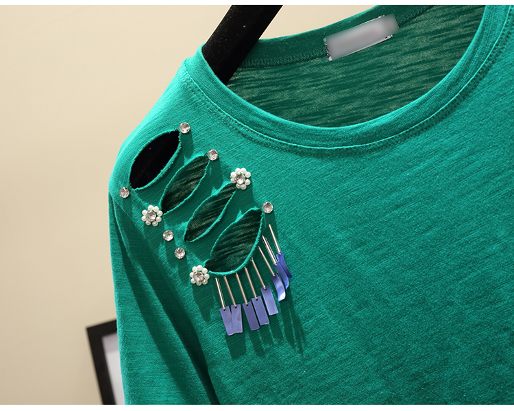 Loose Korean style T-shirt beading short sleeve tops for women