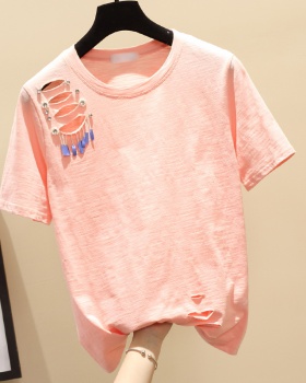 Loose Korean style T-shirt beading short sleeve tops for women