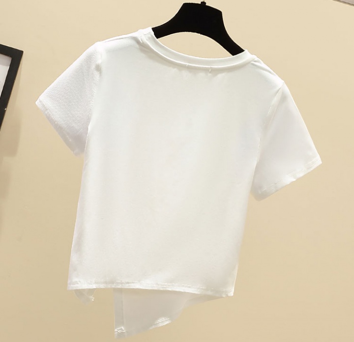 Loose short sleeve split tops irregular pure cotton T-shirt