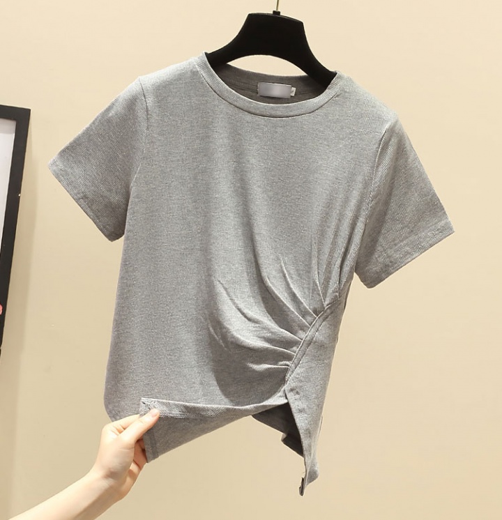 Loose short sleeve split tops irregular pure cotton T-shirt