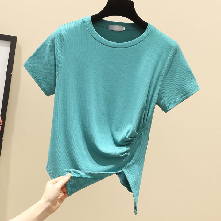 Loose short sleeve split tops irregular pure cotton T-shirt