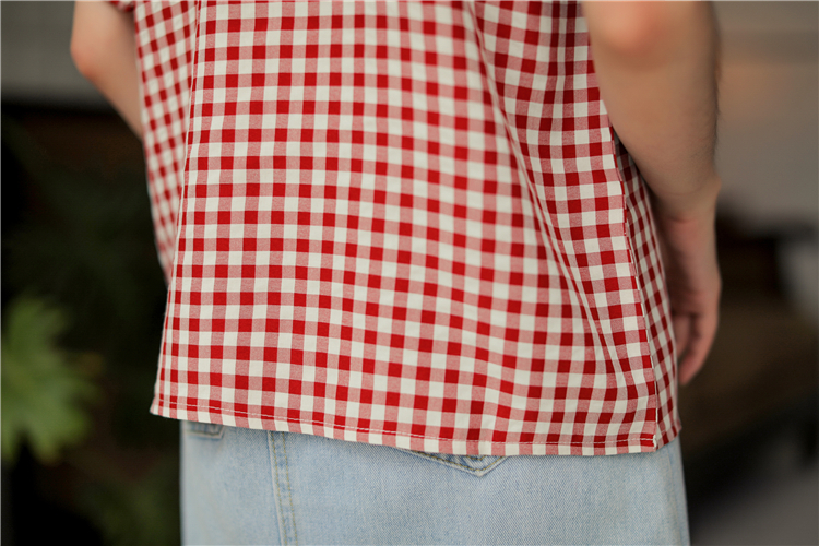 Plaid summer shirt square collar tops for women
