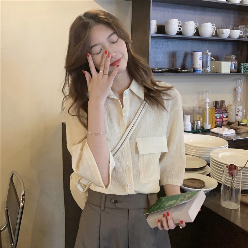 Retro lazy Korean style tops short sleeve loose shirt