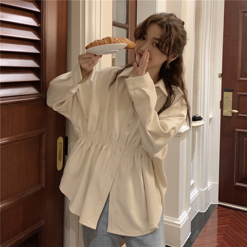 Pinched waist Korean style unique loose shirt for women