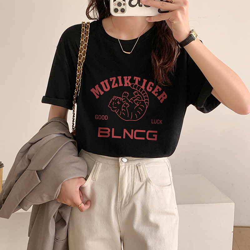 Loose cartoon T-shirt pure cotton printing tops for women