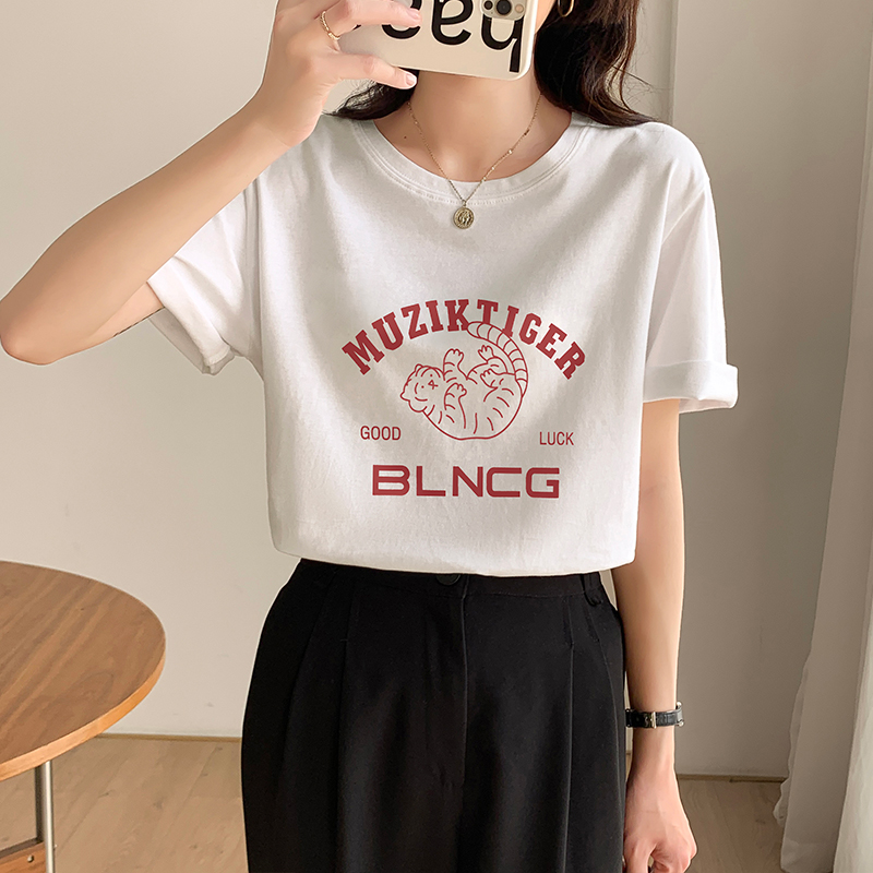 Loose cartoon T-shirt pure cotton printing tops for women
