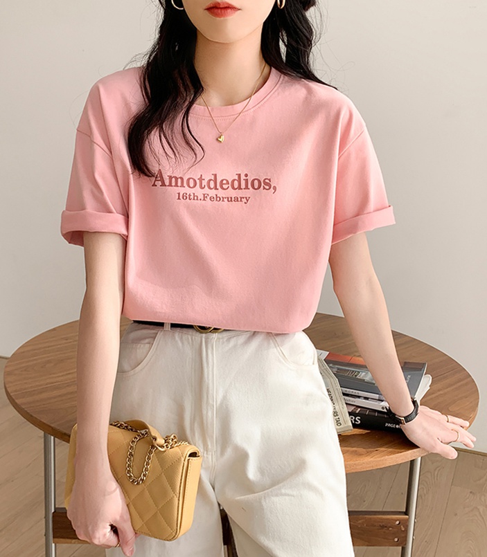 Loose T-shirt letters bottoming shirt for women
