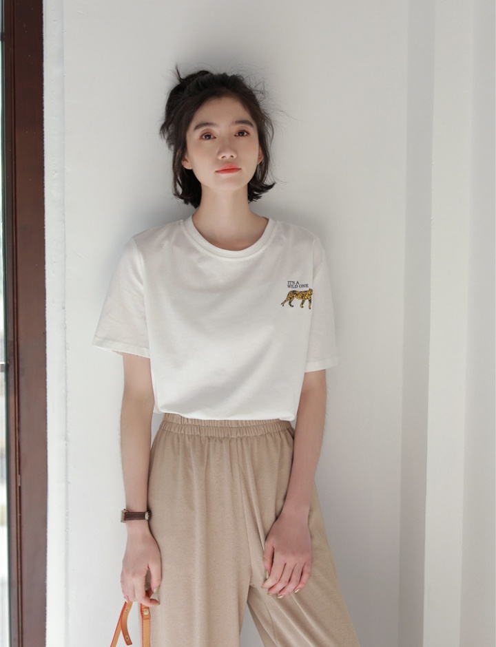 Korean style pullover printing little leopard T-shirt