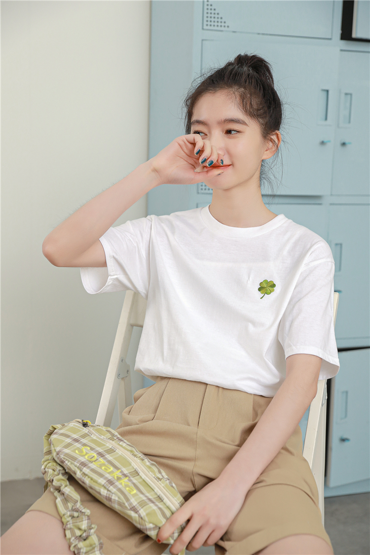 Spring short sleeve embroidery T-shirt for women