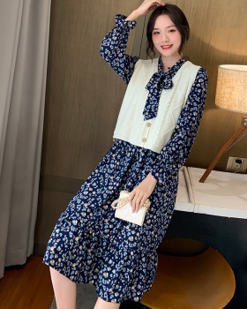 Korean style pinched waist slim bottoming long dress
