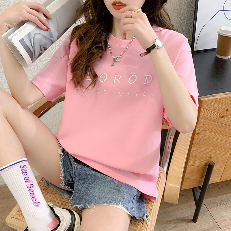 Round neck summer tops Casual white T-shirt for women