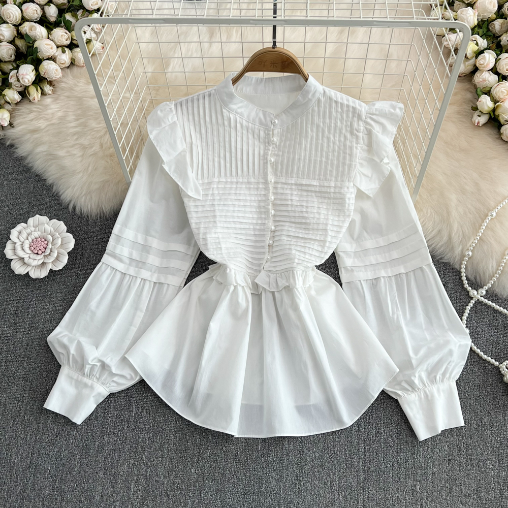 Puff sleeve white shirt court style doll shirt for women