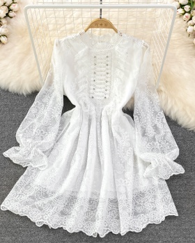 White loose long sleeve France style bubble spring dress