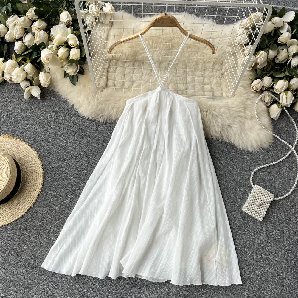 Halter summer vacation beach dress sling white dress for women