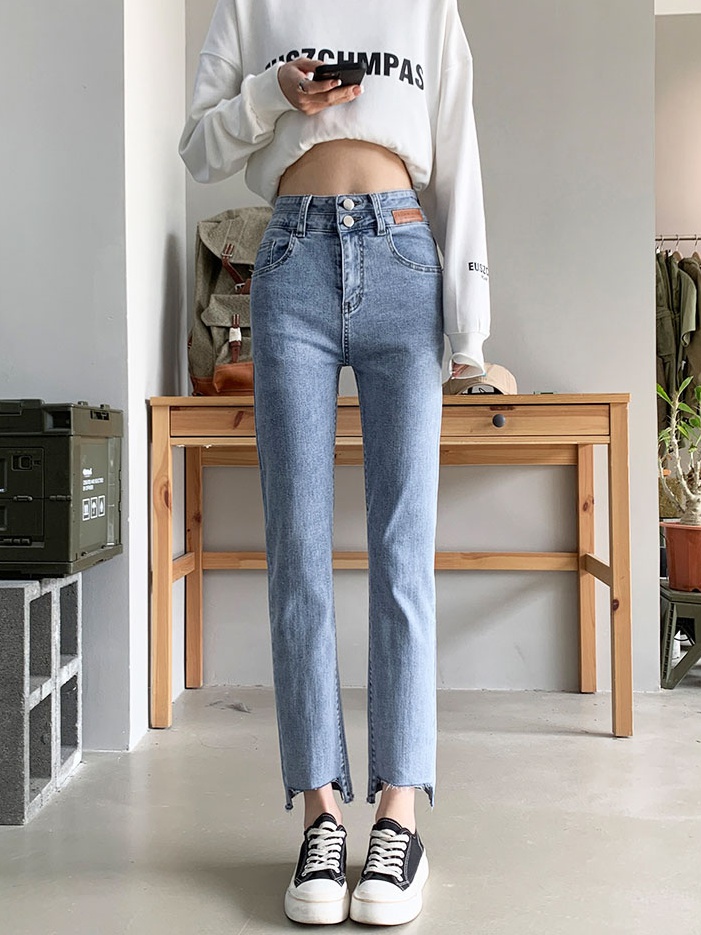 High waist elasticity pants spring jeans for women