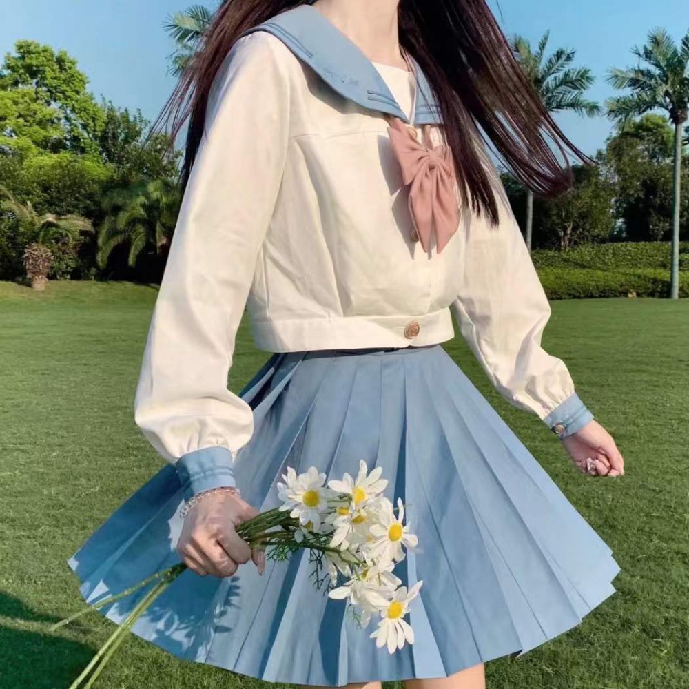 Embroidery college style puff sleeve cosplay a set