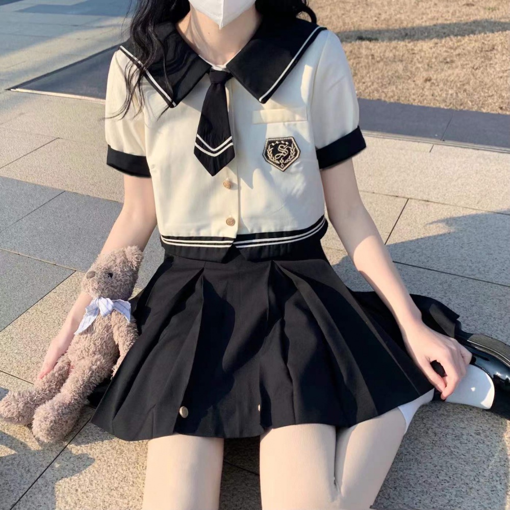 Japanese style skirt pleated uniform 2pcs set